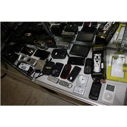 SHELF LOT OF ASSORTED CELL PHONES, BLUETOOTH SPEAKERS & MORE