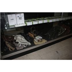 LARGE SHELF LOT OF ASSORTED DESIGNER PURSES & WALLETS