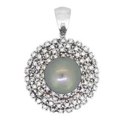 14KT White Gold 13mm Tahitian Pearl and Diamond Pendant