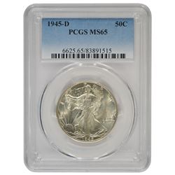 1945-D Walking Liberty Half Dollar Coin PCGS MS65