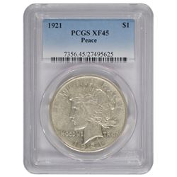 1921 $1 Peace Silver Dollar Coin PCGS XF45
