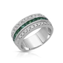 18KT White Gold 0.88ctw Emerald and Diamond Ring