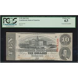 1863 $10 Confederate States of America Note PCGS 63