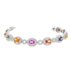14KT White Gold 6.80ctw Multi Color Sapphire and Diamond Bracelet