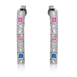 14KT White Gold 0.60ctw Multi Color Sapphire and Diamond Earrings