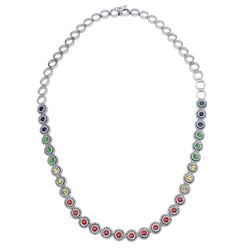 14KT White Gold 4.00ctw Multi Color Sapphire and Diamond Necklace