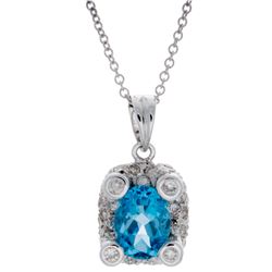 18KT White Gold 1.47ct Blue Topaz and Diamond Pendant with Chain