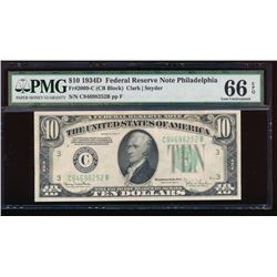 1934D $10 Philadelphia Federal Reserve Note PMG 66EPQ