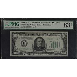 1934A $500 St. Louis Federal Reserve Note PMG 63EPQ