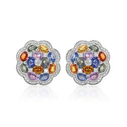 14KT White Gold 10.92ctw Multi Color Sapphire and Diamond Earrings