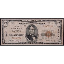 1929 $5 National Bank of Lansing Note