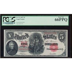 1907 $5 Large Legal Tender Note PCGS 66PPQ
