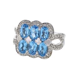 14KT White Gold 3.24ctw Blue Topaz and Diamond Ring