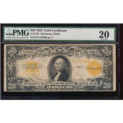 1922 $20 Gold Certificate PMG 20