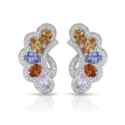 14KT White Gold 5.53ctw Multi Color Sapphire and Diamond Earrings