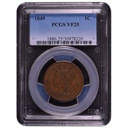 1849 Braided Hair Large Cent Coin PCGS VF25