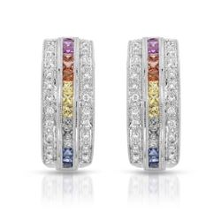 14KT White Gold 1.15ctw Multi Color Sapphire and Diamond Earrings