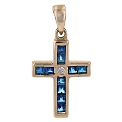 14KT Yellow Gold 0.50ctw Blue Sapphire and Diamond Pendant