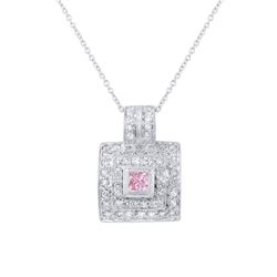 18KT White Gold Pink Sapphire and Diamond Pendant with Chain