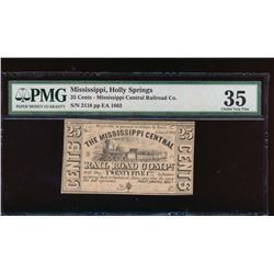 25 Cent 1863 Mississippi Central Railroad Co Obsolete Note PMG 35