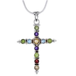 Sterling Silver 12.50ctw Multi Color Gemstone Pendant with Chain
