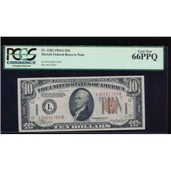1934A $10 Hawaii Federal Reserve Note PCGS 66PPQ