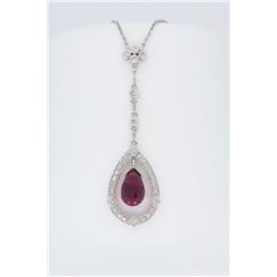 14KT White Gold 2.43ct Pink Tourmaline and Diamond Pendant with Chain