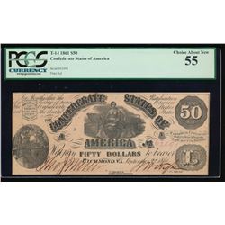 1861 $50 Confederate States of American Note PCGS 55