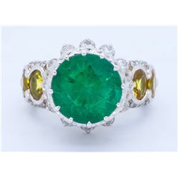 14KT White Gold Emerald and Diamond Ring