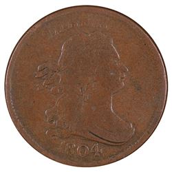 1804 Draped Bust Crosslet 4 Stemless Half Cent Coin