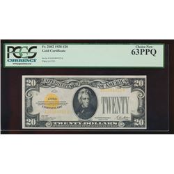 1928 $20 Gold Certificate PCGS 63PPQ