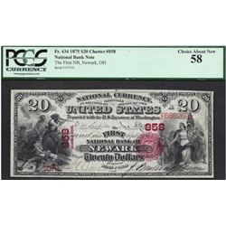 1875 $20 First National Bank of Newark Note PCGS 58