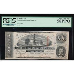 1863 $20 Confederate States of America Note PCGS 58PPQ