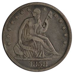 1858 Seated Liberty Half Dollar Coin