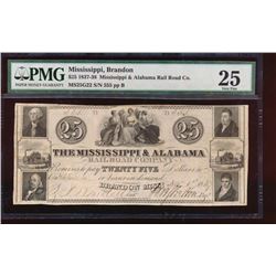 1837 $25 Mississippi and Alabama Obsolete Note PMG 25