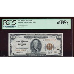1929 $100 Cleveland Federal Reserve Bank Note PCGS 63PPQ