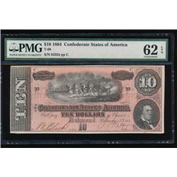 1864 $10 Confederate States of America Note PMG 62EPQ