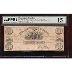 1837 $20 Mississippi and Alabama Obsolete Note PMG 15