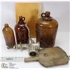 Image 1 : ANTIQUE MEAT GRINDER AND GLASS BOTTLES