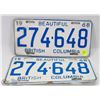 Image 1 : PAIR OF MATCHING 1968 BC LICENSE PLATES