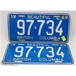 PAIR OF MATCHING 1969 BC LICENSE PLATES