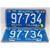 Image 1 : PAIR OF MATCHING 1969 BC LICENSE PLATES