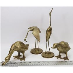 LOT OF 4 BRASS BIRDS . 2 DUCKS, AND 2 CRANES