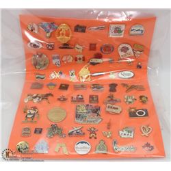 SHEET OF 67 LAPEL PINS INCLUDING OTHER COUNTRIES