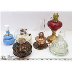 11) 6 VINTAGE LAMPS - MISSING CHIMNEYS