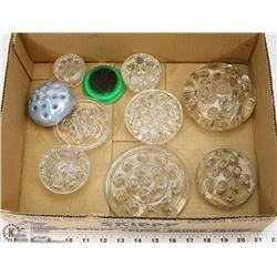 6) 10 FLOWER FROGS - DEPRESSION GLASS - DIFFERENT