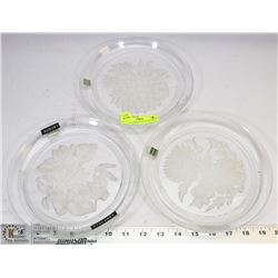 SET OF 3 HOYA CRYSTAL ETCHED FLORAL PLATES