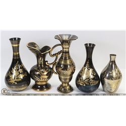 BOX OF BRASS VASES