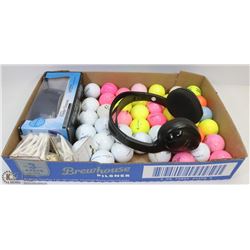 FLAT OF ASSORTED GOLF BALLS AND GOLF BALL FINDER