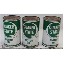 3 QUAKER STATE QUART CANS.